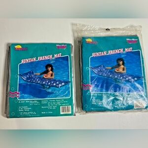 Two Vintage Sunco Inflatable Suntan French Mats Silver Tanning Tool 76"x28"